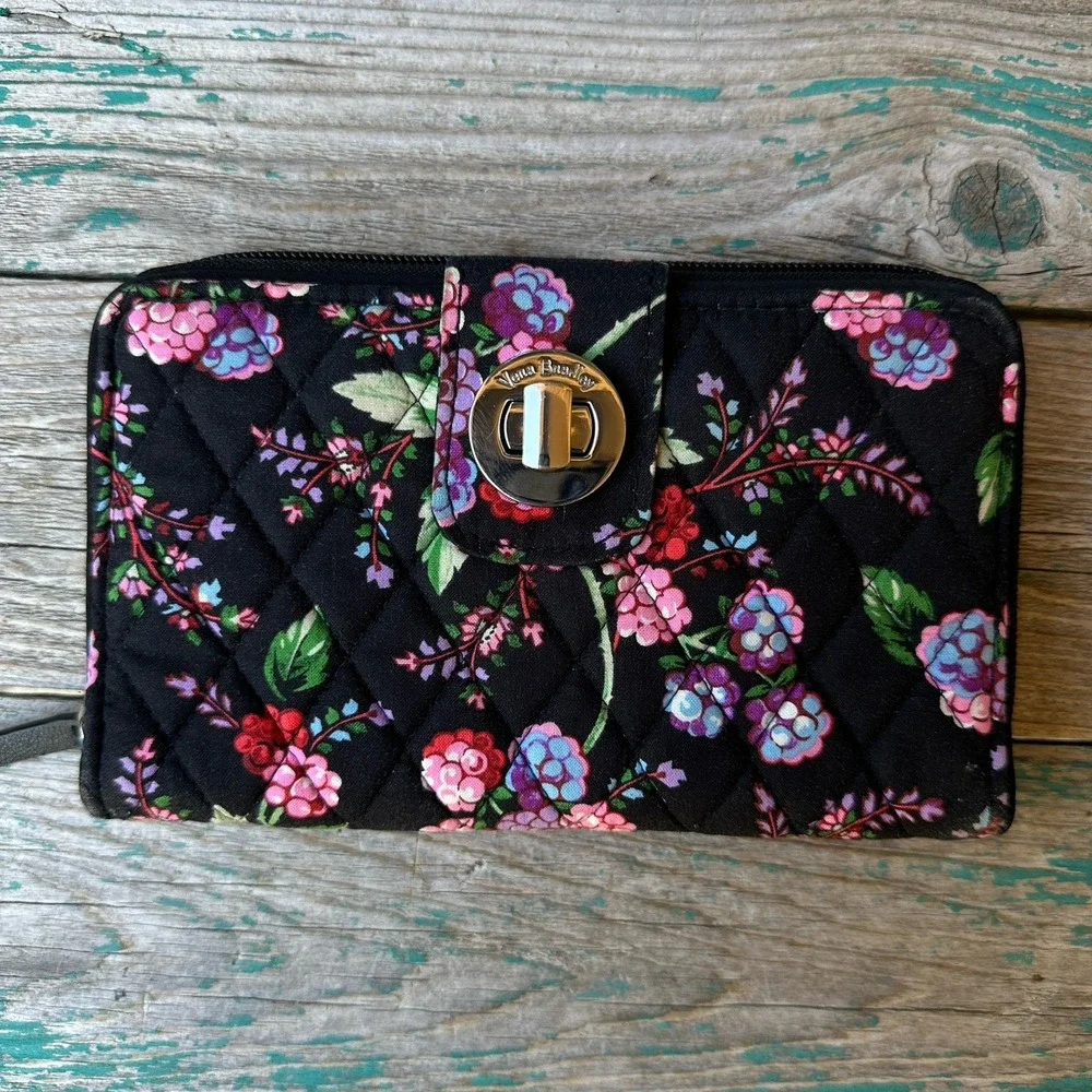 Vera Bradley Turn Lock Wallet 7.5 Inch Winter Berry Multicolor Zip Quilted Boho